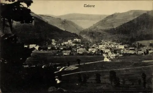 Ak Tabarz im Thüringer Wald, Berglandschaft, Dorfansicht,  Schwarz-Weiß-Foto