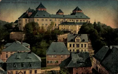 Ak Augustusburg im Erzgebirge, Schloss Augustusburg,  Erzgebirge, farbig,  Ansicht