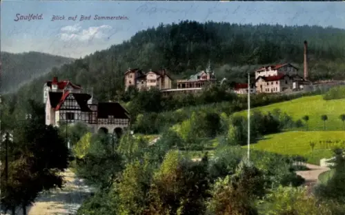 Ak Saalfeld an der Saale Thüringen, Blick auf Bad Sommerstein, Landschaft, Gebäude, Bäume, Fluss