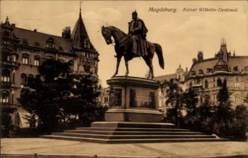 Ak Magdeburg an der Elbe, Reiterstandbild, Kaiser Wilhelm-Denkmal, Magdeburg