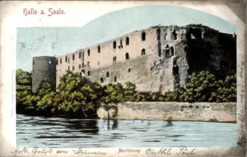 Ak Halle an der Saale,  Moritzburg, Wasseransicht, Ruine
