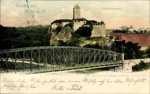Ak Giebichenstein Halle an der Saale, Gruss aus  Giebichenstein, Burg, Brücke, 
