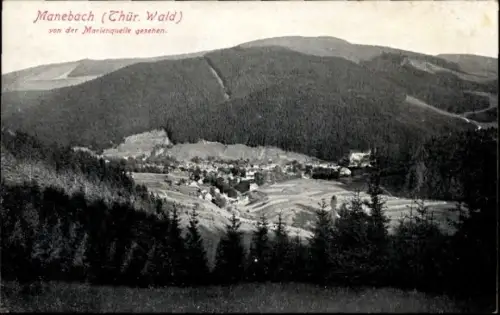 Ak Manebach Ilmenau in Thüringen,  Thüringer Wald, von der Marienquelle gesehen, Landschaftsaufna