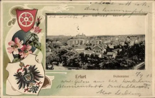 Präge Wappen Passepartout Ak Erfurt in Thüringen, Panorama