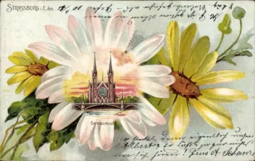 Passepartout Litho Strasbourg Straßburg Elsass Bas Rhin, Garnisonkirche