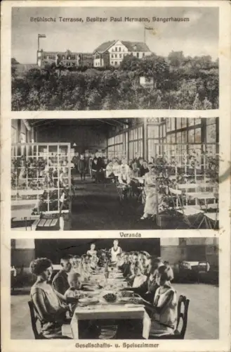 Ak Sangerhausen am Südharz, Brühlsche Terrasse, Paul Hermann,  Veranda, Gesellschafts- und Speise