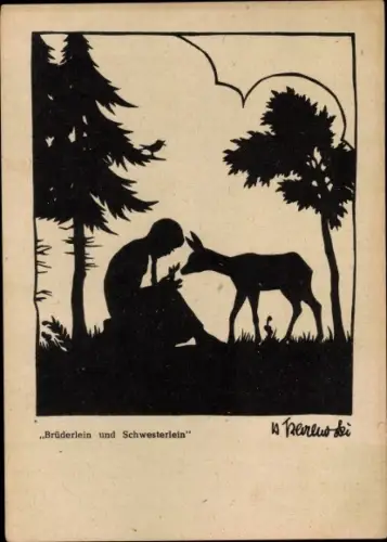 Scherenschnitt Ak Karlewski, Hilde, Märchen, Brüderlein und Schwesterlein, Gebrüder Grimm