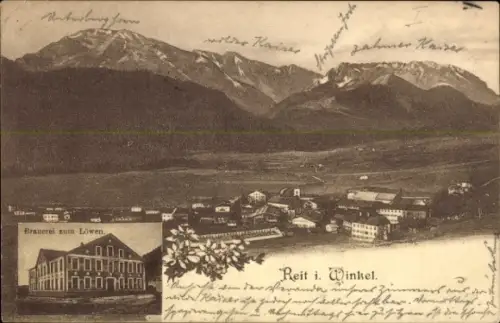 Ak Reit im Winkl Oberbayern, Gesamtansicht, Brauerei zum Löwen