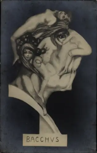Ak Bacchus, Metamorphose, Gesicht, Frauenkörper