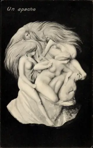 Künstler Ak Un apache, Männergesicht, Frauenakt, Metamorphose