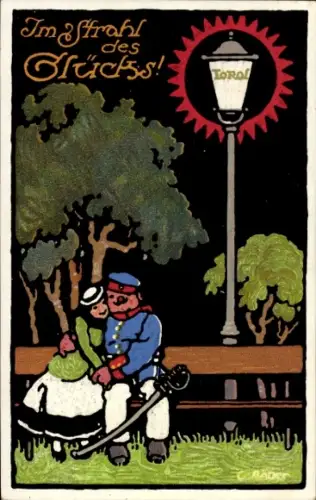Künstler Ak Räder, Torol Glühkörper, Reklame, Im Strahl des Glücks, Liebespaar