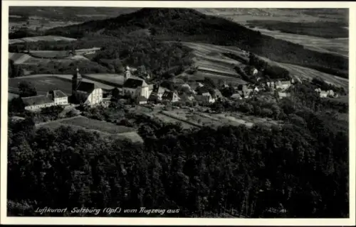 Ak Sulzbürg Mühlhausen in der Oberpfalz, Luftkurort  vom Flugzeug aus, Schwarz-Weiß-Foto