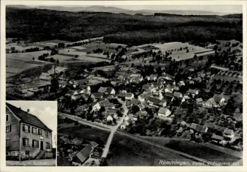 Ak Rümmingen bei Lörrach, Luftaufnahme von  Baden, Handlung H. Güthlin, Flugzeug aus
