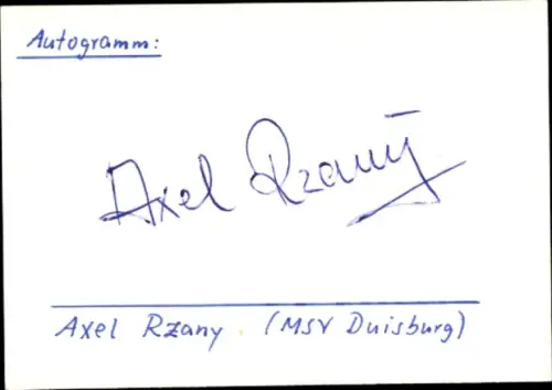 Ak Autogramm Fußballer Axel Rzany, MSV Duisburg