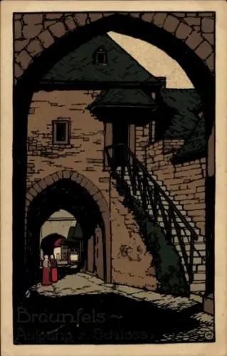 Steindruck Ak Braunfels in Hessen, Aufgang zum Schloss