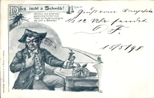 Ak Schwäbische Tracht, Dös ischt a Schwob