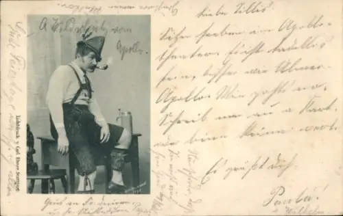 Ak Rauchender Mann in bayerischer Tracht