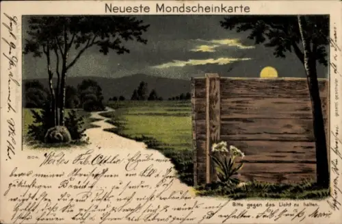 Halt gegen das Licht Litho Neueste Mondscheinkarte, Landschaft