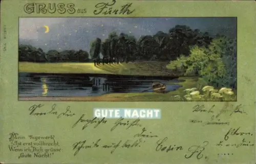 Mondschein Ak Ortspartie, Mein Tagewerk ist erst vollbracht, Wenn ich dich grüße Gute Nacht