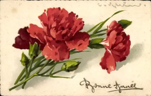 Künstler Ak Klein, C., Glückwunsch, Rote Blumen