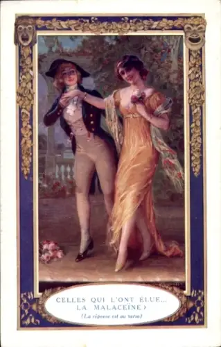 Passepartout Ak Frau in Männerkleidung, Frau in gelbem Kleid