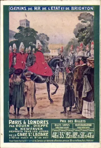 Künstler Ak Chemins de Fer de l'Ouest, Paris, London, Soldaten zu Pferd
