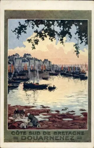Künstler Ak Douarnenez Finistère, Bretagne, Wäscherinnen am Hafen