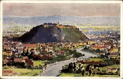 Ak Graz Steiermark, Blick auf einen Hügel, Fluss, Häuser, Landschaft, Graz