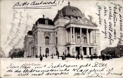 Ak Graz Steiermark, Stadt-Theater,  Menschen, Elektromotorische