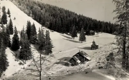 Ak Unterbergen im Rosental Ferlach Kärnten, Alpenhotel Karawankenhof, Schneelandschaft, Bäume, Hü