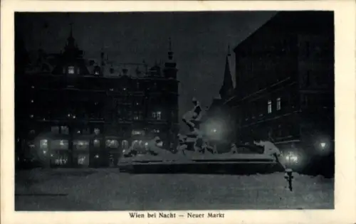 Ak Wien 1 Innere Stadt, Wien bei Nacht, Neuer Markt, Schneebedeckte Statue, Dunkle Umgebung