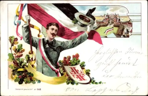 Litho Todtnau im Schwarzwald, Turner mit Fahne, Jahnkreuz