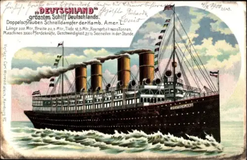 Litho Doppelschrauben Schnelldampfer Deutschland, HAPAG