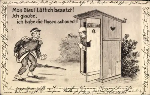 Ak Lüttich besetzt, ich glaube ich habe die Hosen schon voll, deutscher Soldat