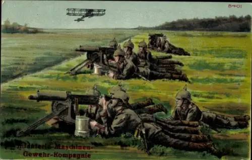 Ak Infanterie-Maschinen-Gewehr-Kompagnie, Deutsche Soldaten in Uniformen, Flugzeug