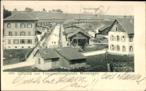 Ak Münsingen in Württemberg, Truppenübungsplatz, Barackenlager