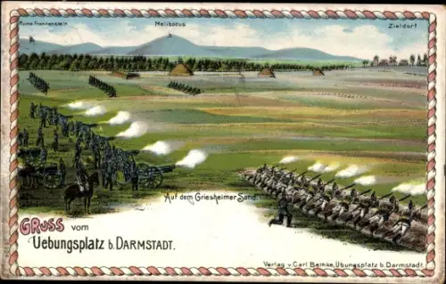 Litho Griesheim bei Darmstadt, Griesheimer Sand, Truppenübungsplatz
