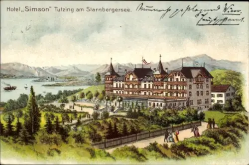 Litho Tutzing am Starnberger See Oberbayern, Hotel Simson