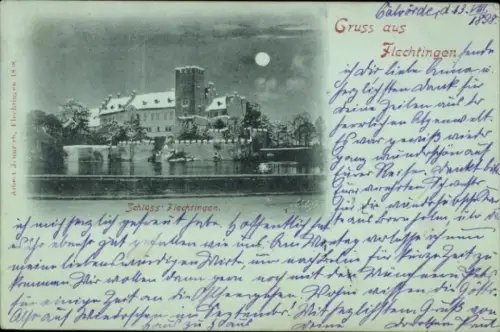 Mondschein Ak Flechtingen in Sachsen Anhalt, Blick auf das Schloss im Winter