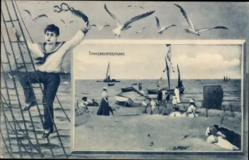 Passepartout Ak Ostseebad Timmendorfer Strand, Strandpartie, Boote