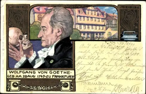 Litho Frankfurt am Main, Schriftsteller Johann Wolfgang von Goethe, 150. Geburtstag