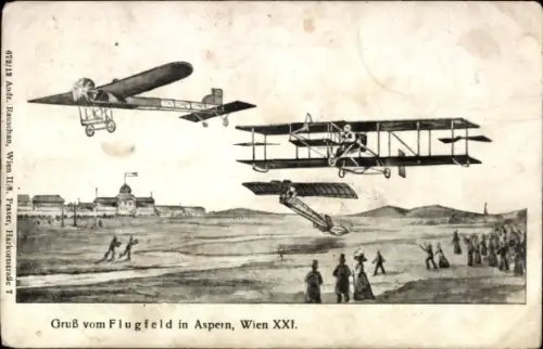 Ak Wien 21 Floridsdorf, Flugfeld in Aspern