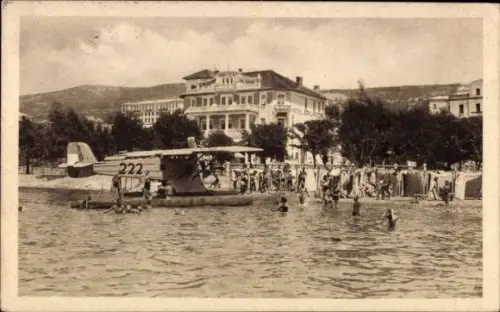 Ak Crikvenica Kroatien, Strandbad, Wasserflugzeug