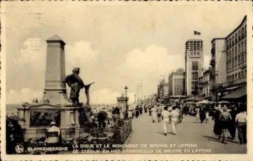 Ak Blankenberghe Blankenberge Westflandern, Strandpromenade, Denkmal von Bruyne und Lippens, Mens