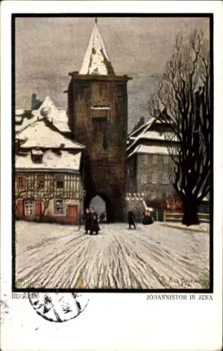 Ak Jena in Thüringen, Johannistor in  Schnee, Menschen,  Architektur
