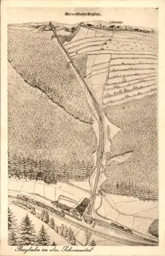 Ak Kirchberg Oberweißbach im Weißbachtal Thüringen, Bergbahn im Schwaraatal, Lichtenhain, Eisenba