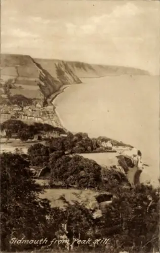 Ak Sidmouth Devon England, Blick auf  Küstenlinie, Hügel, Meer
