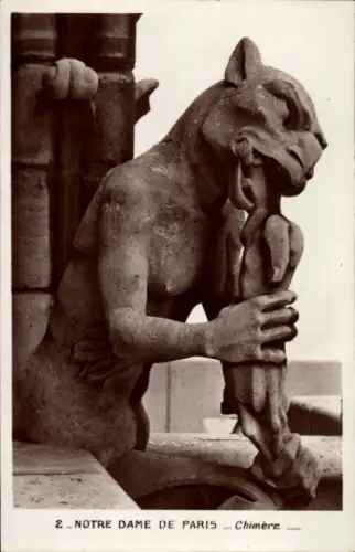 Ak Paris IV Ile de la Cité, Skulptur einer Chimäre, Notre Dame de  detailreiche Darstellung