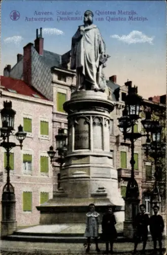 Ak Antwerpen Flandern, Statue von Quinten Metzijs,  Denkmal, Stadtansicht, Kinder