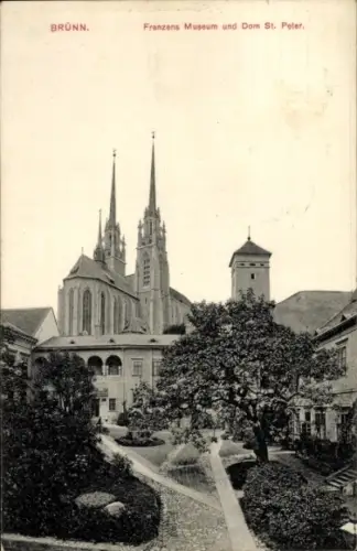 Ak Brno Brünn Südmähren, Franzens Museum, Dom St. Peter,  Bäume, Garten